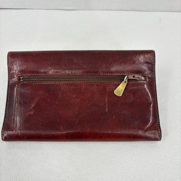 Bosca Leather Slim Bifold Wallet Mahogany Snap Close Hand Stained Hide Vintage - Picture 5 of 9